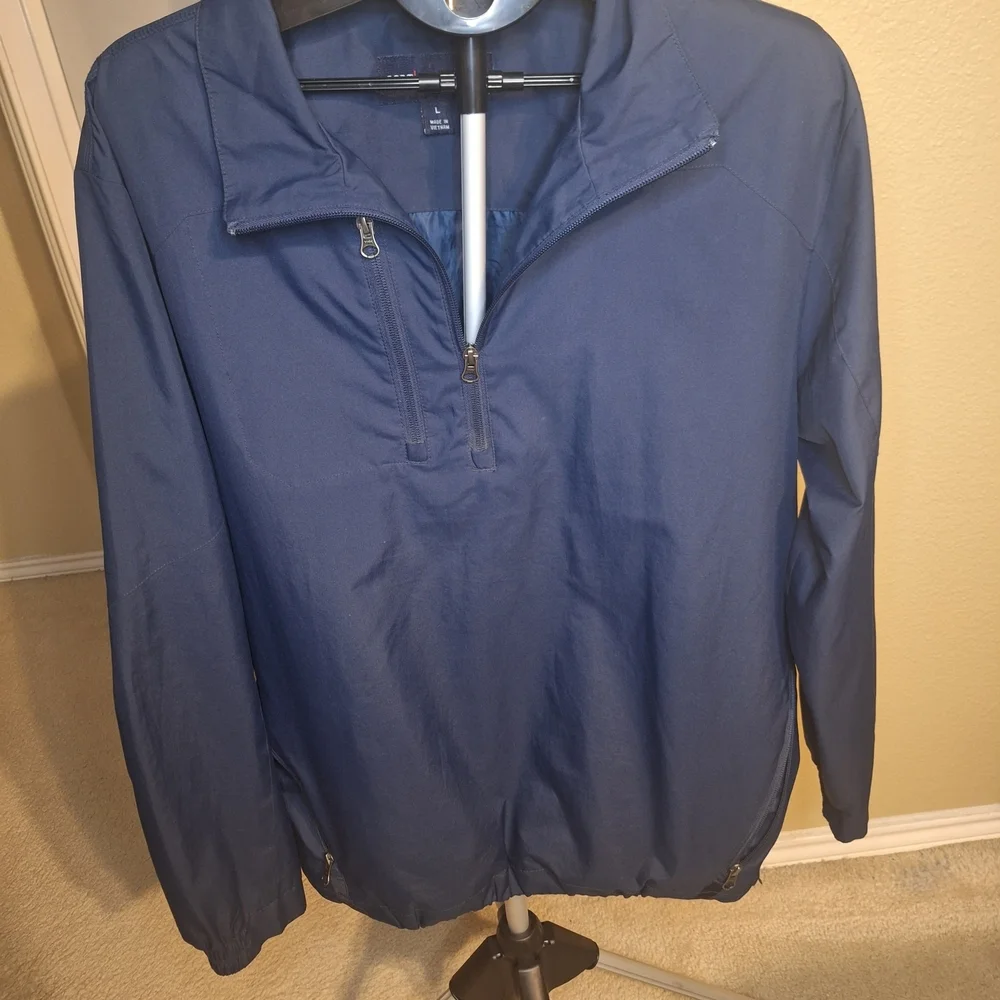 Port Authority Blue Half-Zip Nylon Rain Men's Jacket. Size L